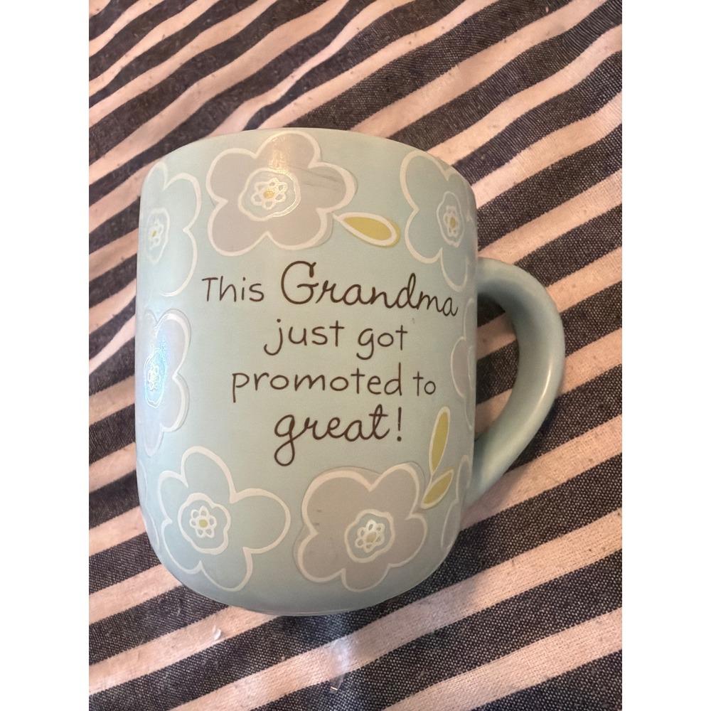 Hallmark Promoted to Great Grandma Coffee Mug Light Blue Floral Ceramic Cup